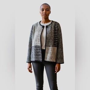 COLDWATER CREEK Women's Black and Gray Patchwork Knit Cardigan Sz M